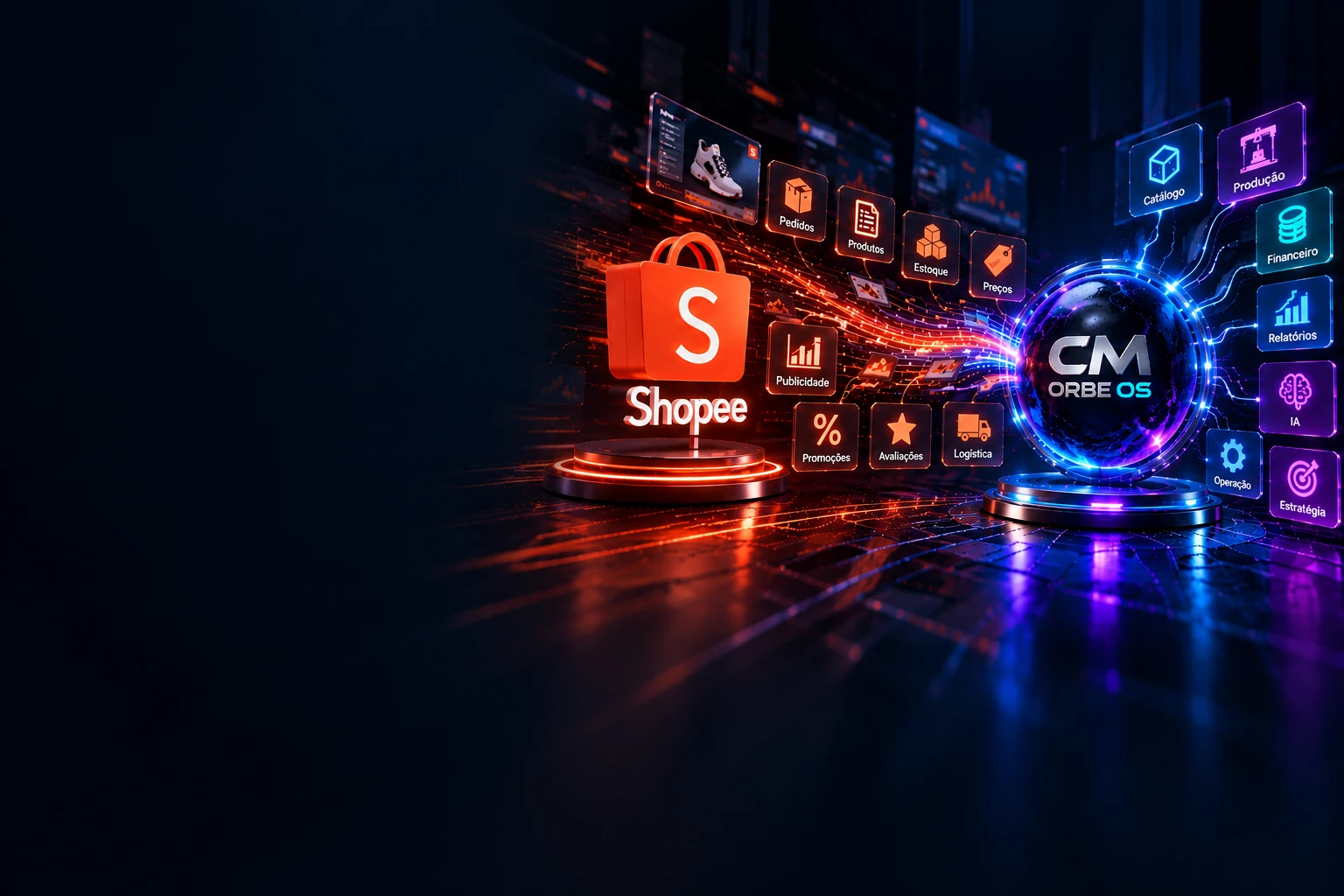 Conceptual image of Shopee connected to CM ORBE OS.